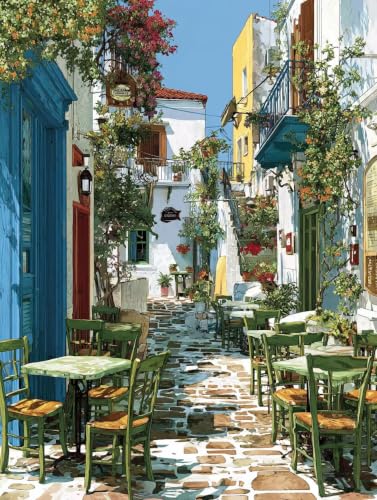 Coloriage numéroté adulte paysage de rue pour loisirs créatifs