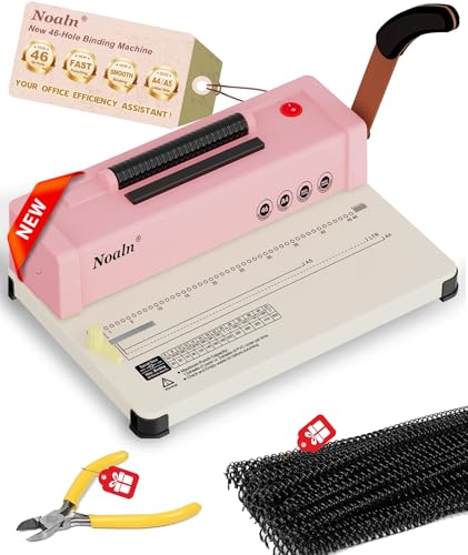 46-Hole Binding Machine Spiral Coil Binder Classic Pink DIY Book Binder Kits with Electric Coil Inserter 100pcs Comb Binding Spines for Letter Size/A4/A5 School Office Home