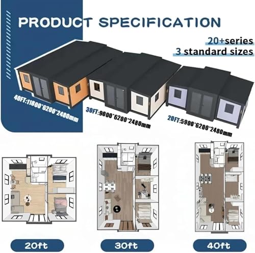 Prefab Tiny Homes for Sale, Modular Foldable Expandable Container Houses to Live in for Adults with 2-3 Bedrooms 1 Fully Equipped Kitchen & Bathroom Mobile Living House - Image 5
