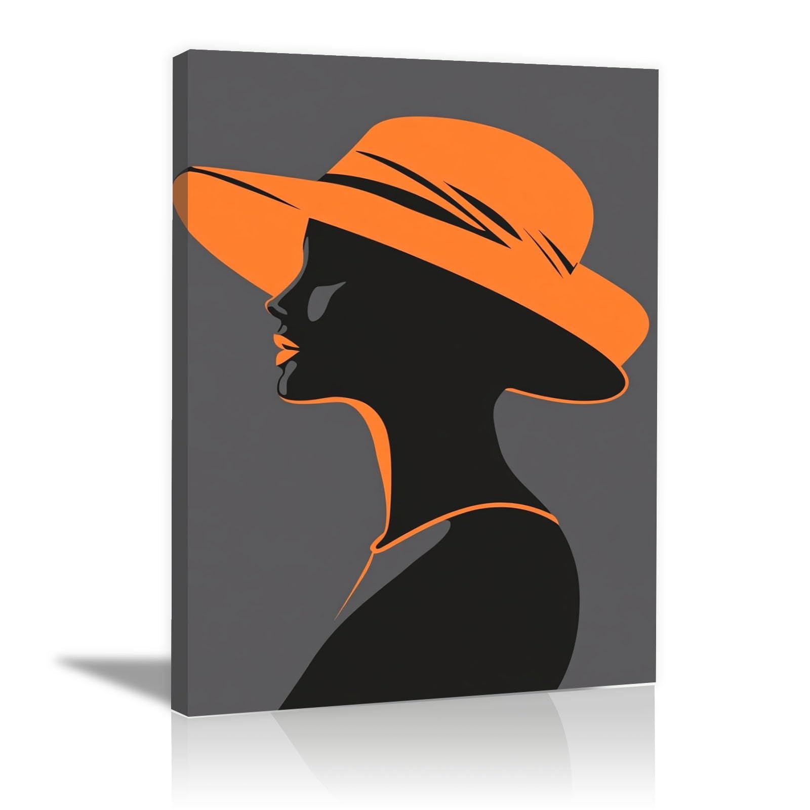 TERUEA Canvas Wall Art Abstract Woman with Orange Hat Silhouette Picture Prints for Girls Room Bedroom Wall Decor(Orange)-70x100cm Framed