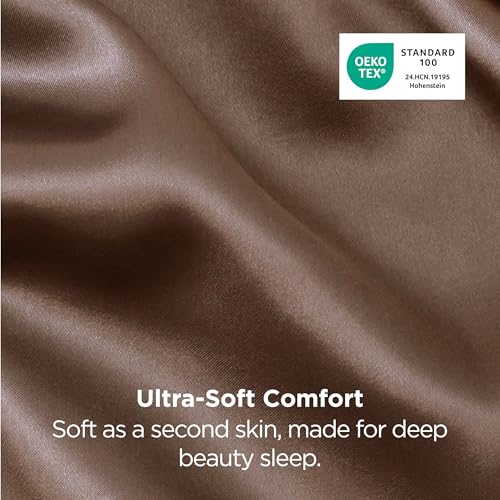 Image of Bedsure King Size Satin Pillowcase Set of 2 - Brown Pillow Cases for Hair and Skin with Envelope Closure, Similar to Silk Pillow Cases, Gifts for Women Men, 20x36 Inches, 2pcs
