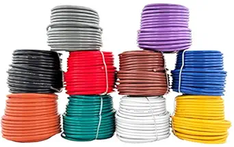 GS Power 14 Gauge Stranded Copper Clad Aluminum Primary Wire Assortment for Car Audio Amplifier Remote Automotive AV Dash Harness Hookup Wiring | 10 Color Combo in 50 feet Roll