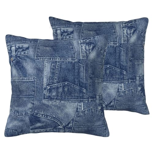 HATHAETY Denim Patchwork Pillow Covers