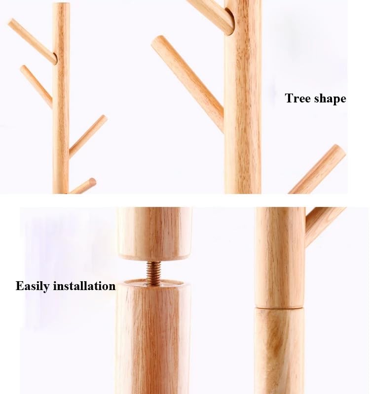 Image of JD FRESH Natural Bamboo Free Standing Coat Stand /8 Hooks Tree Shaped Coat Stand /Height Freely Adjustable Coat Rack /Cloth Hanging Stand for Coats, Hats, Clothes and Handbags (1 Piece)