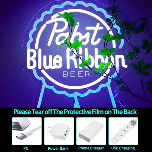Image of AHlove Pabst Beer Neon Sign for Wall Decor，LED Neon Lights for Bar Pub 、Man Cave，Birthday、Christmas Gifts for Man
