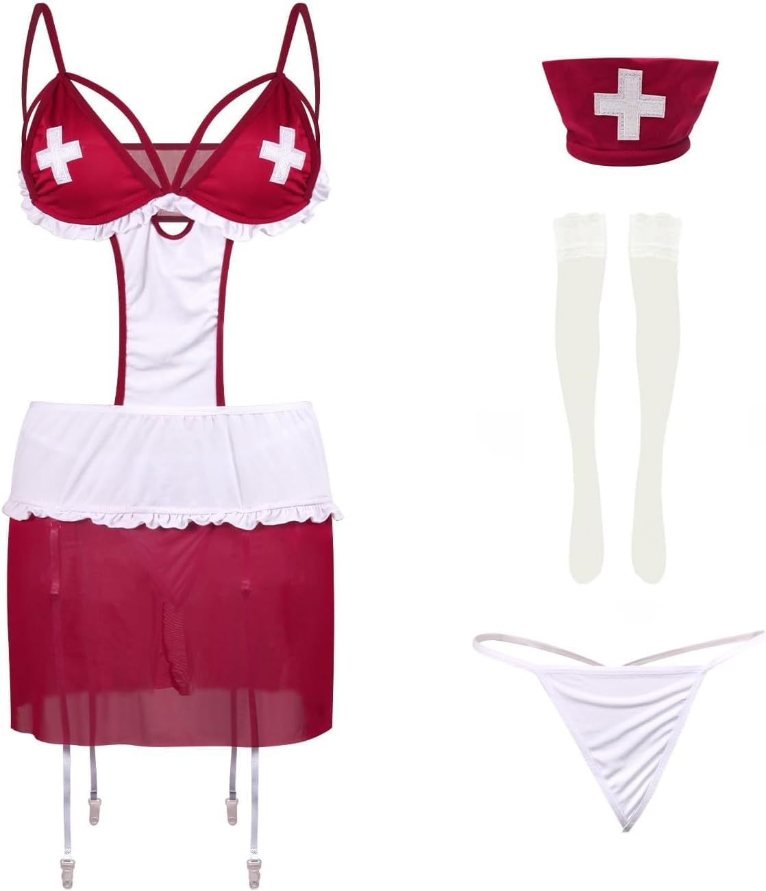 Sexy Nurse Costume Naughty Outfits Women Halloween Cosplay Lingerie Set with Garter Belt Fancy Nurse Roleplay Dress - Image 6