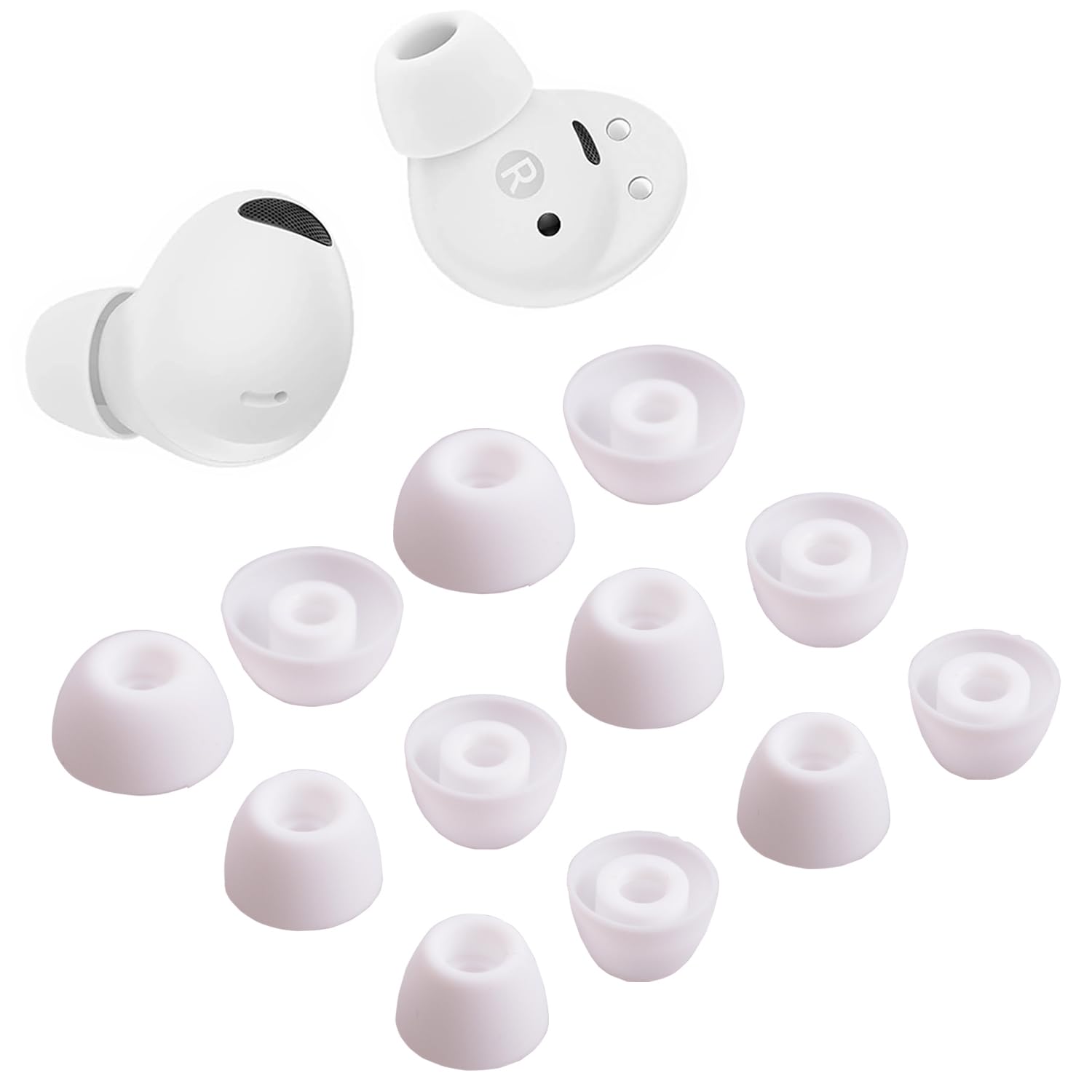 Replacement Earbuds Tips Silicone Eartips for Samsung Galaxy Buds 2 Pro Headphones Fit in Case Buds Tips,6 Pairs (White)
