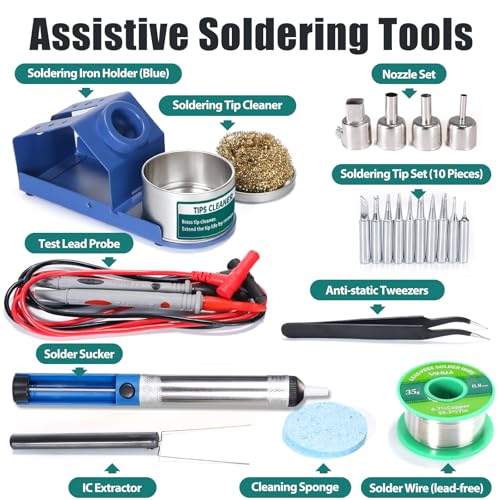 Image of YIHUA 853D 2A USB Professional Soldering Rework and Power Supply Station bundle with #2300 Hot Air Nozzles with Iron Holder, Cleaning Kit, and Accessories (29 Items)