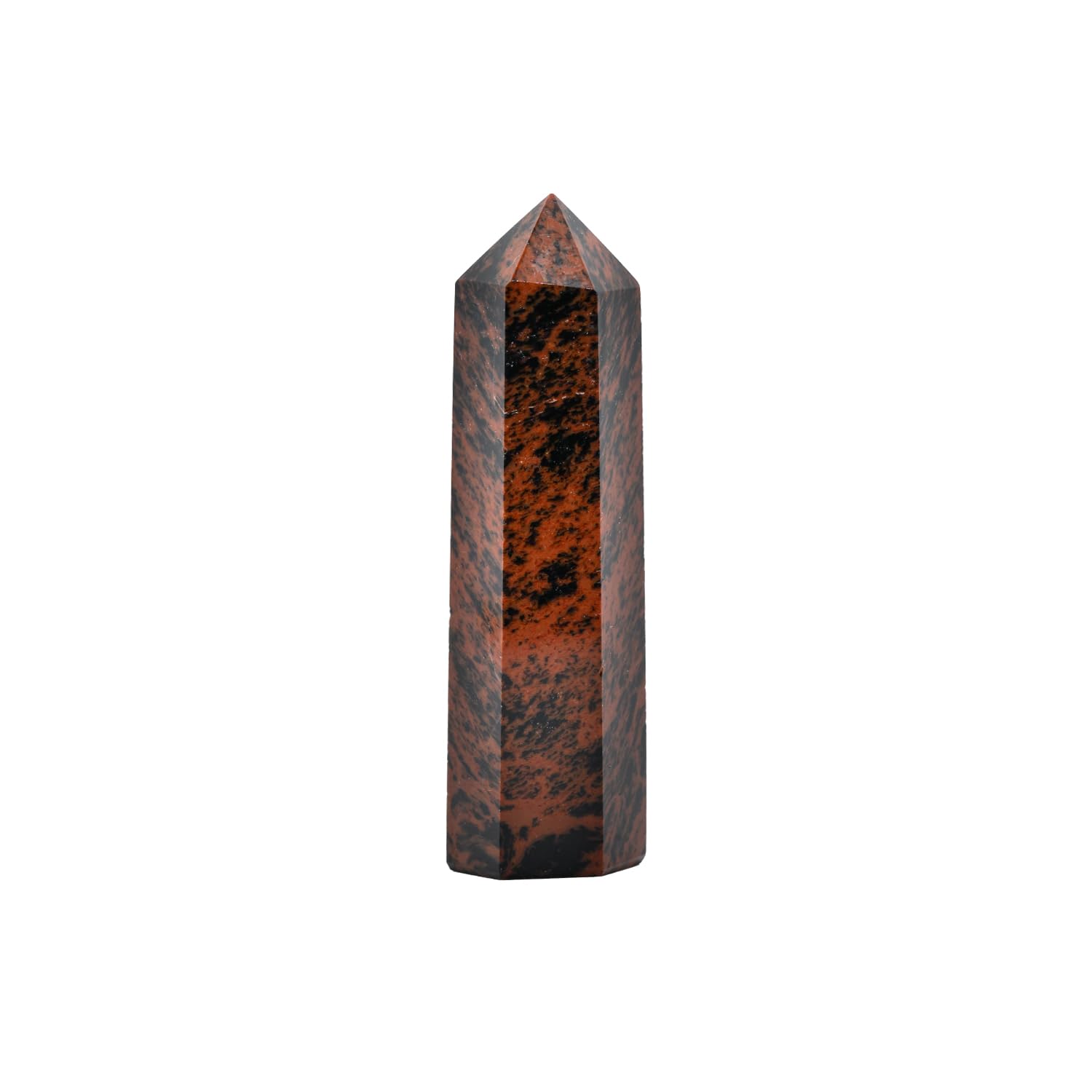 Angelstones Natural Mahogany Obsidian Healing Crystal Hexagonal Pointed Reiki Chakra Faceted Prism Wand Carved Stone Figurine Home Decor
