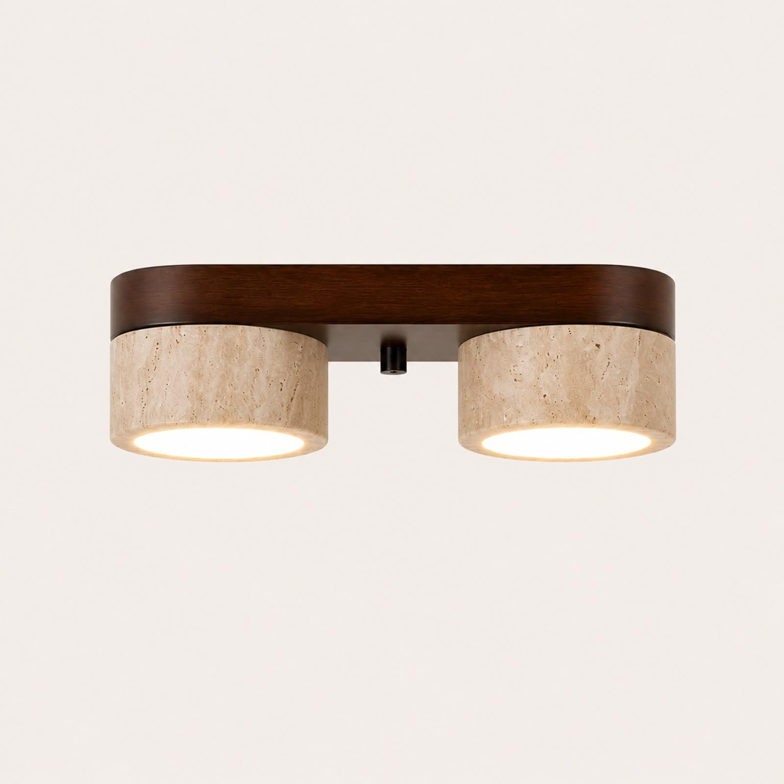 ITOSUI LED Ceiling Light Natural Yellow Travertine Ceiling Lamp Wood Base, Natural Stone Semi Flush Mount Lighting Fixture, Nordic Ceiling Lamps for Bedroom Entryway Aisle Stairs(Walnut Color)