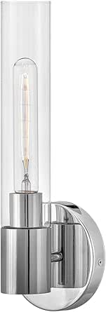 Lark Shea 85400CM Single Bath Vanity Light, Cylindrical Clear Glass Sconce, Mount Up or Down, Chrome