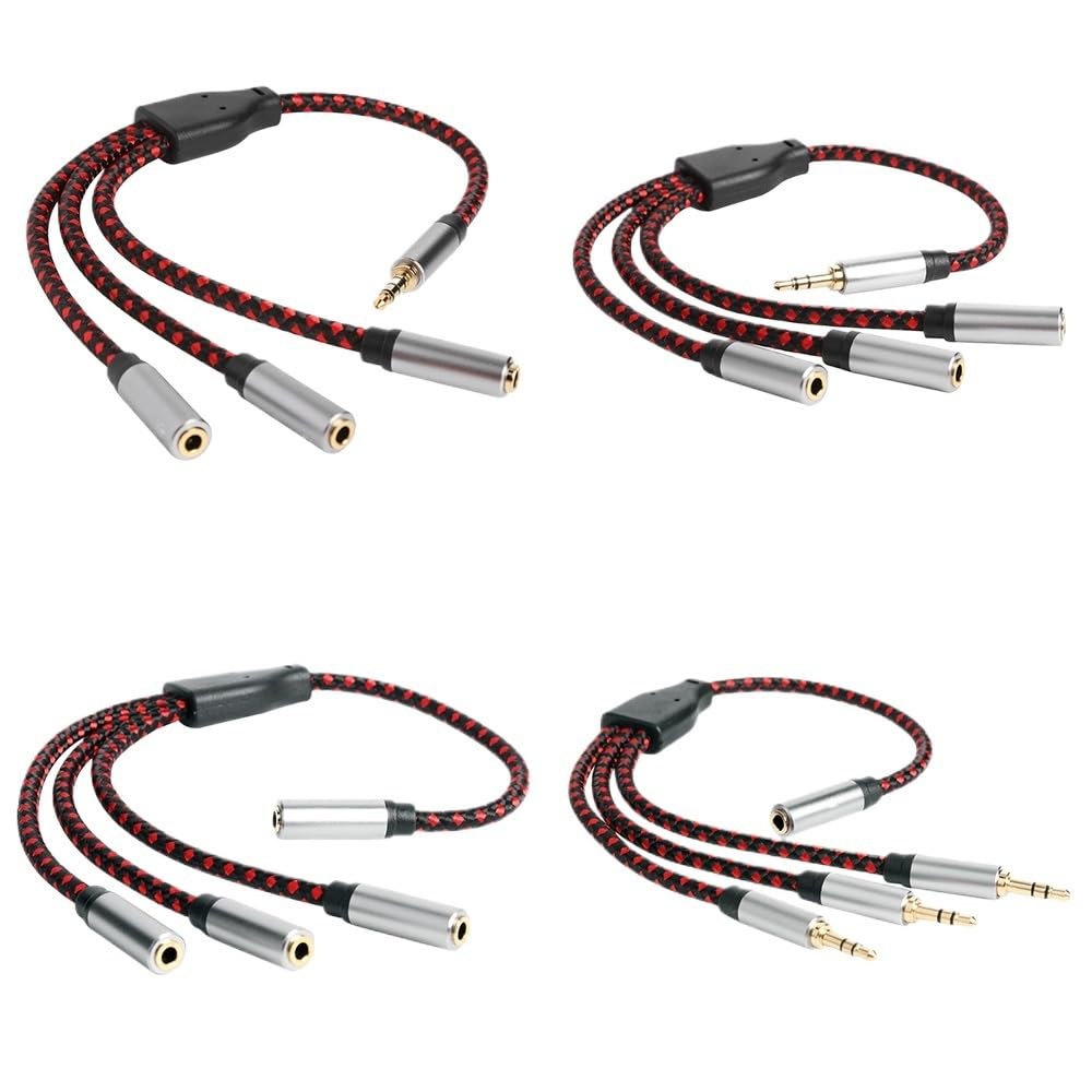 Splitter per cuffie da 3,5 mm a 3 vie AUX maschio a femmina, adattatore audio triplo stereo (splitter a 4 poli)