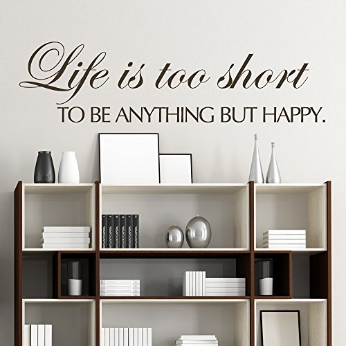 DigTour WallArt Life is Too Short to Be Anything But Happy - Vinyl Lettering Words Wall Quotes Graphics Home Decor Decal Custom (Black, Medium)