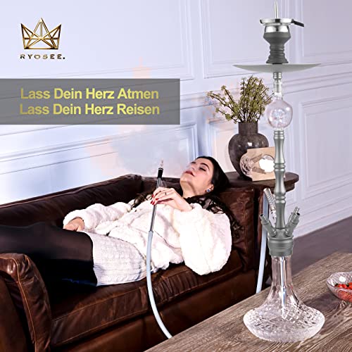 RYOSEE 93cm Shisha-Set, 4 Schläuche und Griffe, Alu-Rauchrohr, ausgestattet mit Ölsammler, Glas-Zigarettenspitze, Einweg… – Bild 7