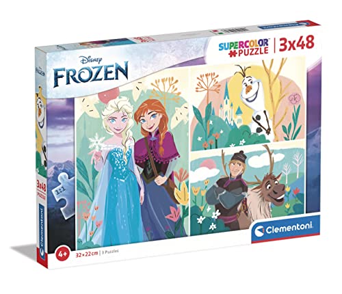 Clementoni - 25284 - Supercolor Puzzle - Disney Frozen - 3x48 Pieces, Jigsaw Puzzle For Kids Age 5, Puzzle Cartoon, Made In Italy