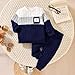 Giraropa Toddler Baby Boy Clothes Patchwork Pullover 2Pcs Pants Set Long Sleeve Sweater Sweatsuit Cute Fall Winter Outfits (Blue, 2-3T)