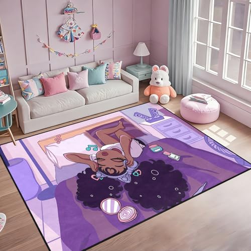Tapete para sala con diseño de niña afro, 120x80 cm miniatura 5