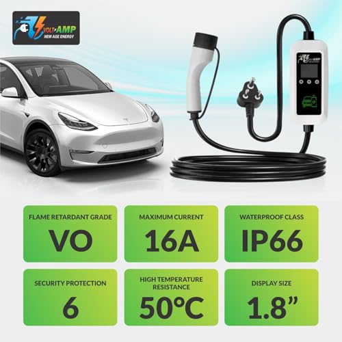 Image of 3.5kW Portable EV Charger - 16A Smart Charging | IP67 Waterproof | Long 5m Cable | Adjustable Current | RCD Safety | 5-Year Warranty | for Tata Nexon, MG ZS, Kia EV6 & More