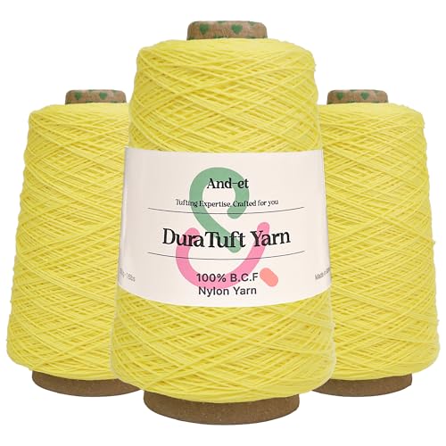 Image of And-et DuraTuft Yarn 45 Vibrant Colors Tufting Nylon Yarn Pack - Ideal for Crochet, Craft Projects -100% BCF -3 Cones x1.66lbs(640yard) -Perfect for Rug Weaving and Knitting (14 Bright Lemon Yellow)