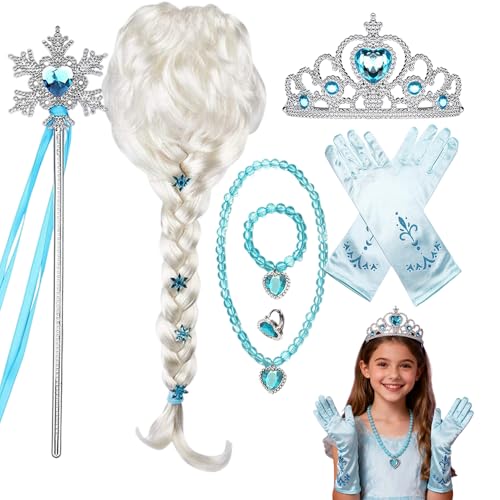 HIULLEN Prinzessin Kostüme Zubehör Set of 8, Elsa Perücke mit...