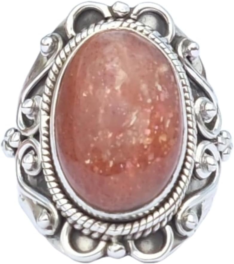 Natural Golden Sunstone 925 Sterling Silver Handmade Boho Stacking Ring Sunstone Gift Jewelry For Women
