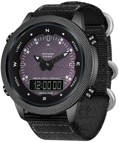 findtime Solaruhr Herren mit Kompass Weltzeit Timer Taktische Uhr für Männer Nylon Armee Sport Armbanduhr IP68 Wasserdicht