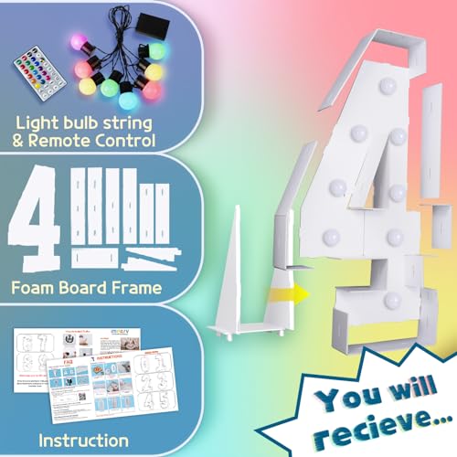 Image of Imprsv Colorful 3FT Marquee Numbers 4, 18 Colors Large Light up Numbers | RGB with Remote, Birthday Party Decorations Anniversary Wedding Decorations Assembly Required 22 Pcs Accessory Set