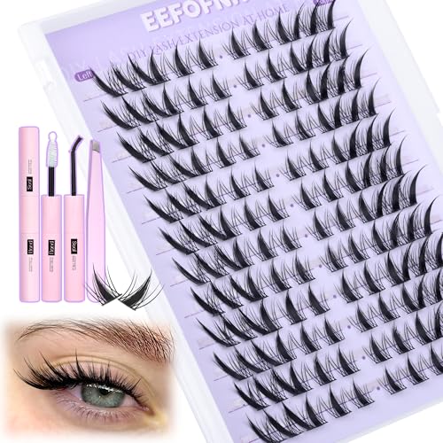 Fox Eye Lash Clusters Kit Anime Eyelash Clusters Kit Fairy Cat Eye Lashes Clusters Natural Look Wispy Cluster Eyelash Extensions Kit L Curly Lashes Bond and Seal Tweezers Manga Lash Cluster by Eefofnn
