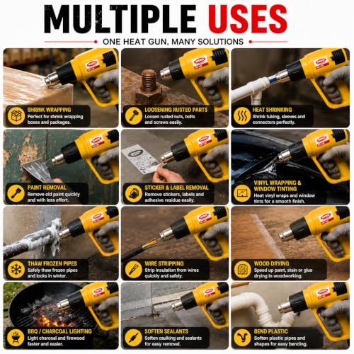 Image of MARIO Heavy Duty - Hot Air Heat Gun - 2 Speed Fan Heat Gun for High Temperature Use - Dual Settings Plastic - 1800 Watts - Yellow Color | Heat-Resistant Body, Ergonomic Grip & Overheat Protection for Safe Extended Use