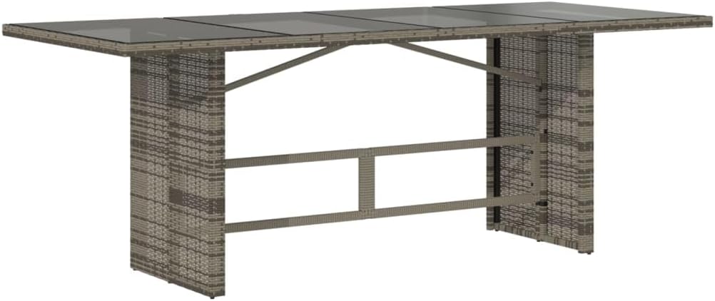 Large Gray Poly Rattan Garden Coffee Table with Tempered Glass Top Durable Outdoor Patio Table for 6 People Ideal Outdoor Furniture for Garden Balcony and Terrace