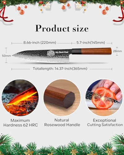 Image of FAMCUTE 8'' Engraved Custom Japanese Knife, Hand-Forged Chef Knife with 5-Layer 9CR18MOV Steel and Non-Slip Rosewood Handle Kitchen Knife, Christmas Gift for People Who Love to Cook in Sandalwood Box
