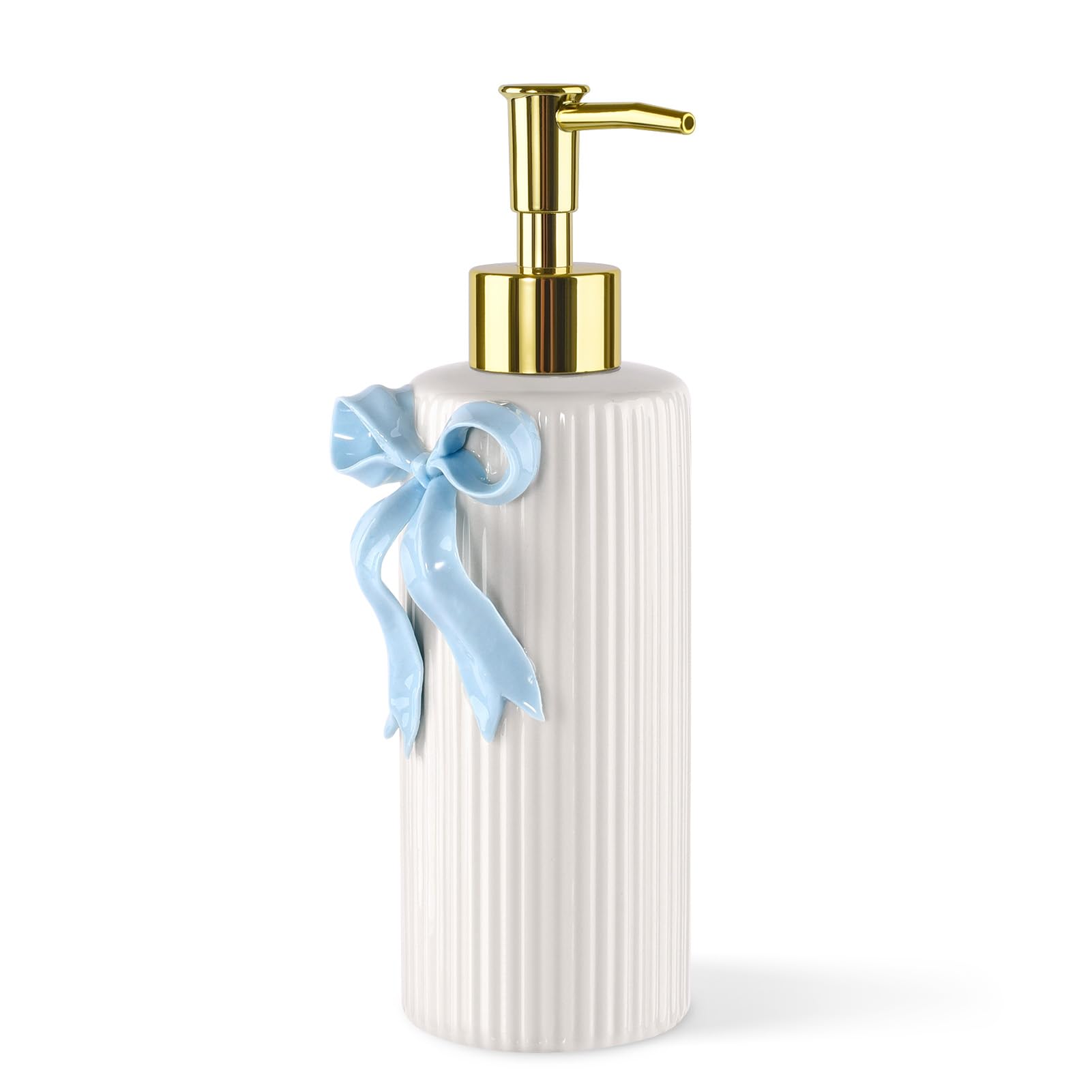 Handgefertigter Seifenspender aus Keramik, Schleife, Handlotion, Flüssigkeitsspender, nachfüllbar, für Küche und Badezimmer, dekorativ (Band blau)