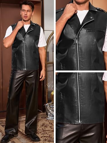 Image of Lars Amadeus Faux Leather Vest for Men's Motorcycle Biker Sleeveless Jacket Zipper Riding PU Vest