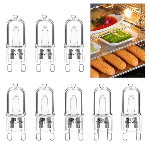 G9 Halogen Light Bulbs 40W, 8 Pcs 220V Dimmable Capsule Oven Bulbs Warm White 360° Beam Angle Clear Lamps Led Bulbs for Wax Burner Lava Lamp Cooking Lighting RV Light, 300℃ Heat Tolerant