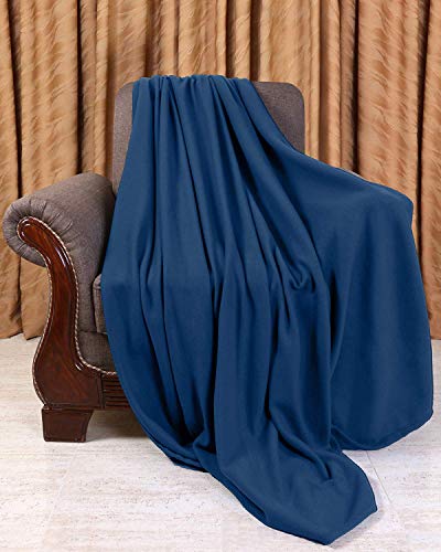 Image of 220 GSM Polar Fleece Single Bed Lightweight Plain Blanket for All Season Travel & Camping, 60x90Inch, Blue