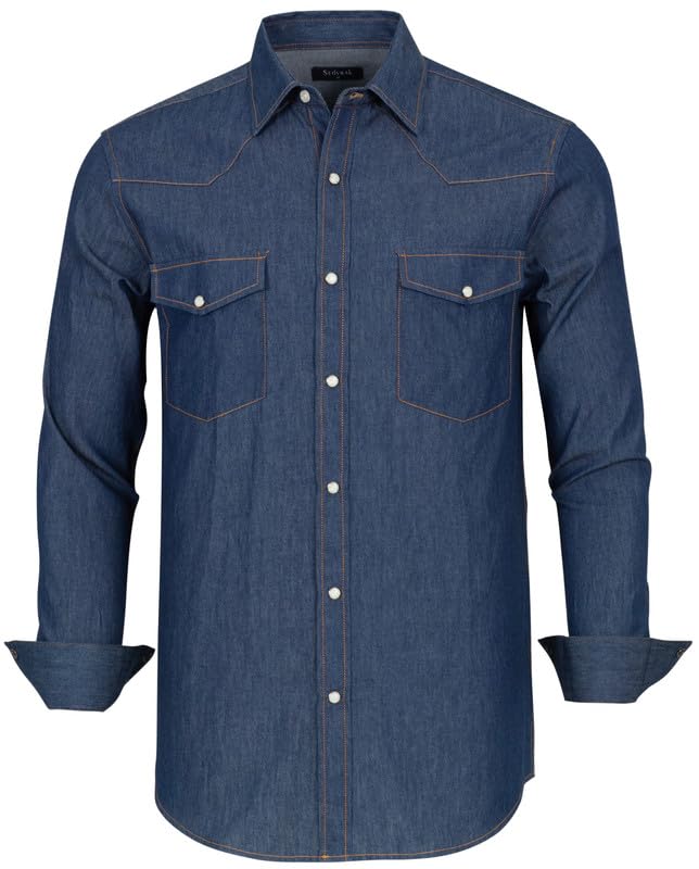 Denim Shirts For Men Long Sleeve Western Shirts Cowboy Shirt - Main Image