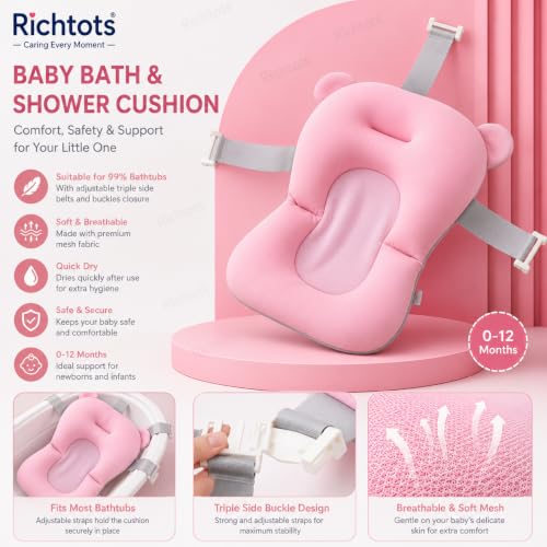 Image of Premium Soft and Safe Baby Bath Cushion for Comfortable Bathing (Pink)
