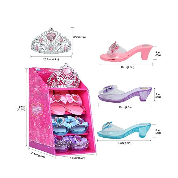 Mastom girls play set! Fashion princess dress up shoes and tiara (3 pairs of shoes + 1 tiara) role play collection for little girls - image 8