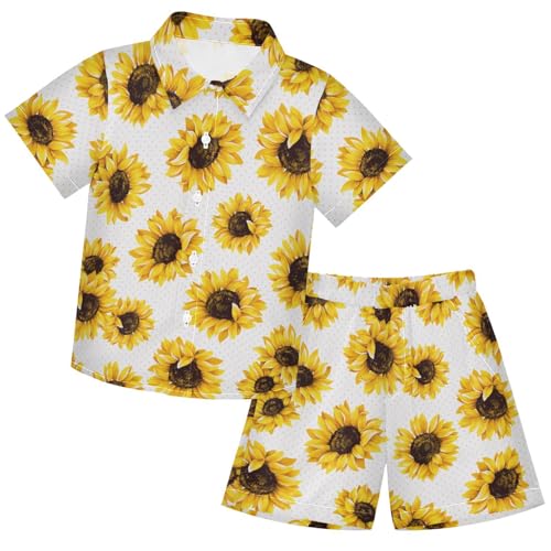 Image of visesunny Funny Boy's 2 Pieces Shirt and Short Set Casual Shirts Short Sleeve Beach Shorts Summer Outfits for 3-10 Years Kids