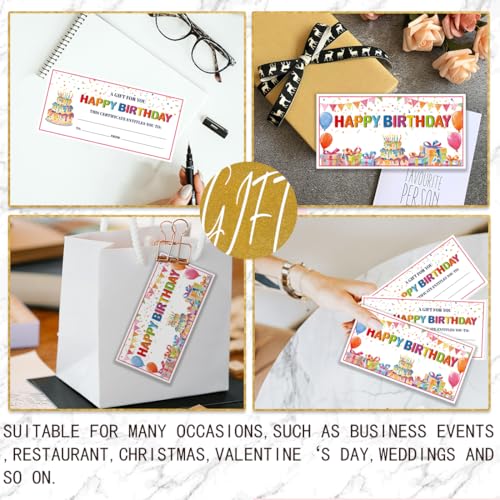 Doodlream 40 Set Geburtstags Geschenk Zertifikate mit Umschlägen 17 x 8.5cm Leere Bunte Kuchenkarte für Familie und Freunde. Gutscheine für Business Restaurants Spa Beauty Makeup Friseursalon
