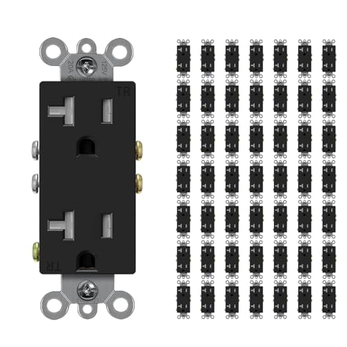 Micmi Decorator Receptacle Outlet, Standard Electrical Wall Tamper Resistant Decorative Receptacle, 20Amp 125 Volt, Grounding UL Listed (50Pack, Black, 20 Amp Outlet) 20 Amp Outlet Black 50