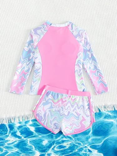 WDIRARA Girl's 2 Piece Swimsuit Wave Striped Print Half Zipper Swimwear Bathing Suits4