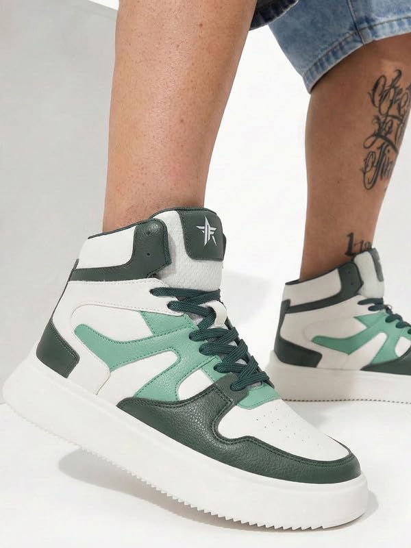 Image of FAUSTO Men High Top Colorblocked Ankle Lace Up Sneakers | Lightweight Casual Shoes with Memory Cushion Insole | Anti Skid Comfort Grip Sole