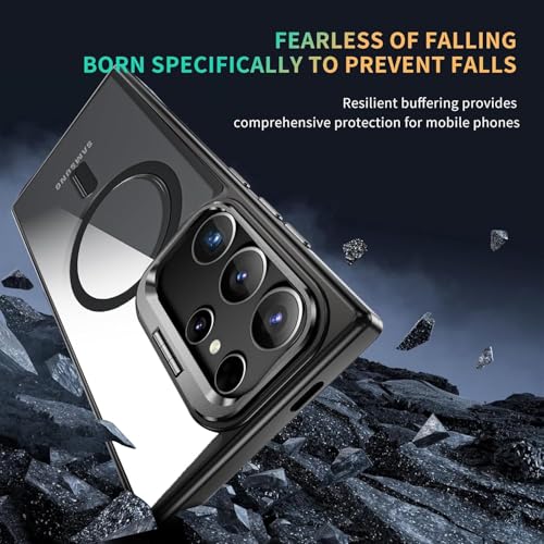 Image of VONZEE PC Compatible for Samsung S25 Ultra 5G Case,with Wireless Charging,(Not Compatible with Magsafe)Protective Case,Built-in Stash Stand Phone Case,Scratch-Resistant Back Cover,|Clear Black