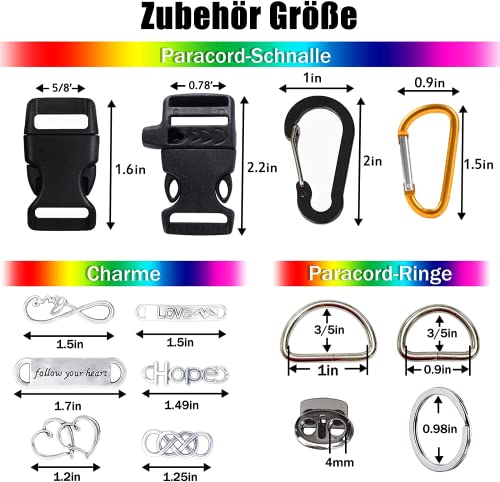 MONOBIN Paracord, 550 Paracord-Kombi-Set - multifunktionale Paracord-Seile und komplettes Zubehör für Paracord-Armbänder, Schlüsselbänder, Hundehalsbänder (36 Colors-B)