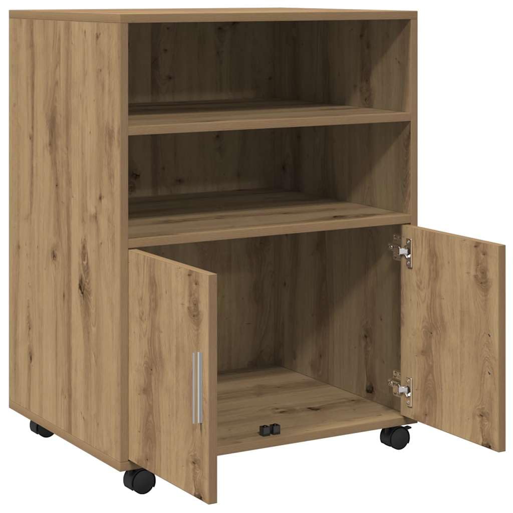 vidaXL Armario con Ruedas Madera ingeniería Roble artisian 60x48x81 cm, Armario rodante, archivador, archivador para casa, armarios rodantes