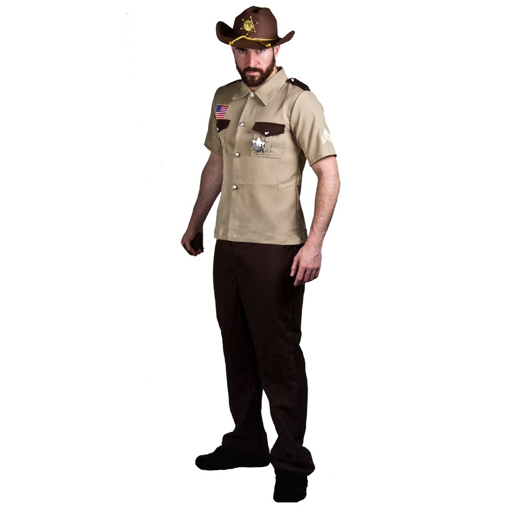 I LOVE FANCY DRESS MÄNNER Uns Sheriff KOSTÜM KOSTÜM - Erwachsene 4 STÜCK Sheriff KOSTÜM MIT BEIGE Shirt, Kunststoff Sheriffs Abzeichen, Cowboy-Hut UND BRAUNE Hose MIT EINEM ELASTISCHEN RÜCKEN (GROß)