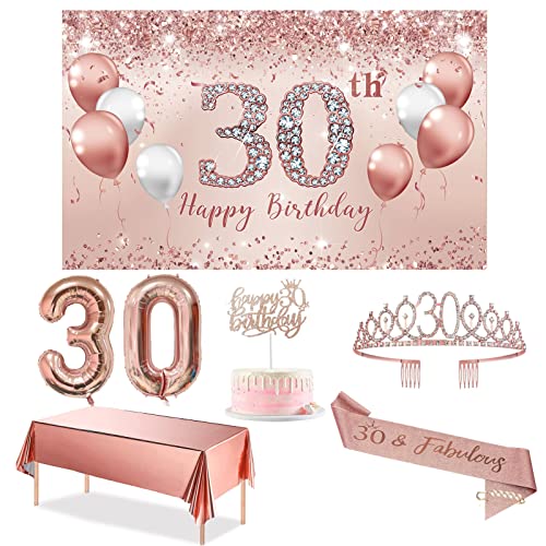Trgowaul 30th Birthday Decorations Party Set for Women, Rose Gold