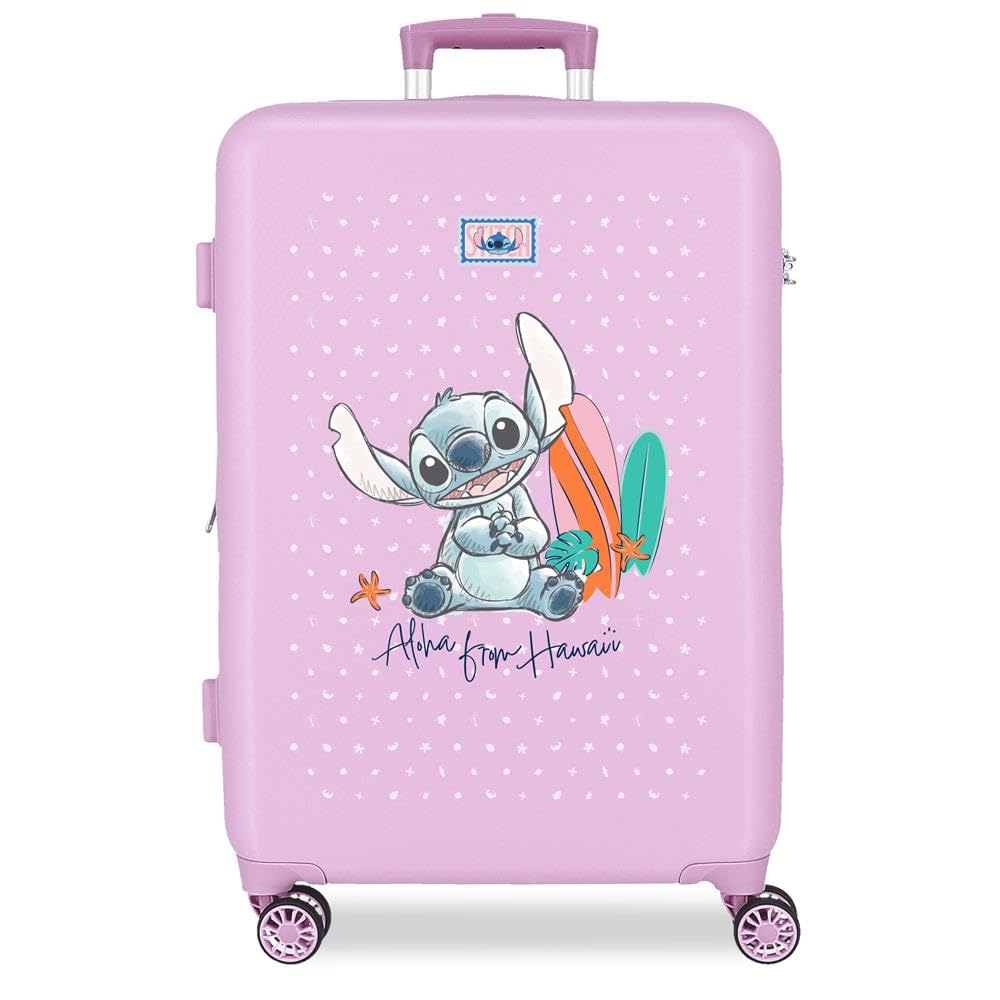 Disney Joumma Stitch from Hawaii Purple Medium Suitcase 46x65x23 cm Rigid ABS Side Combination Lock 56L 3.1kg 4 Double Wheels