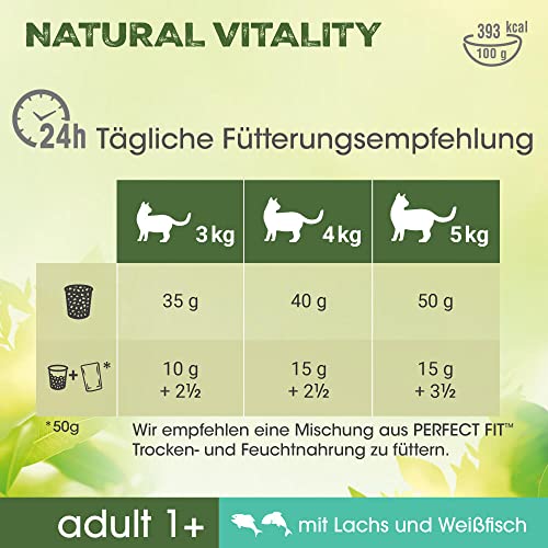 PERFECT FIT Natural Vitality - Katzenfutter Trockenfutter Adult 1+ - Lachs und Weißfisch, 6 x 650g